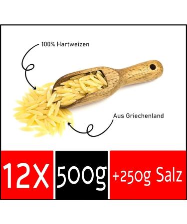 Stella Kritharaki Noodles (Orzo) - Greek rice noodles - 12 x 500g (made from durum wheat semolina containing gluten) + Kalas fine salt 250g - Buy Online on GoSupps.com