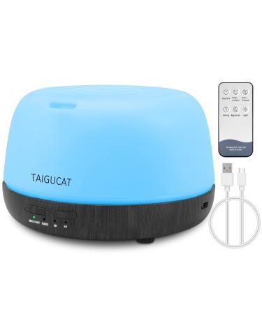 TAIGUCAT Mini Essential Oil Diffuser for Home 300ml Aromatherapy Electric Air Diffuser with Remote Control USB-C Power Cord 7 LED Color Changing for Small Room Bedroom Deep Wood Grain