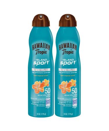 Hawaiian Tropic Sunscreen Island Sport Broad Spectrum Sunscreen Spray SPF 50 6 Ounce - Twin Pack
