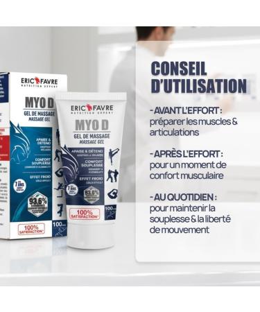 GEL DECONTRACTION MUSCULAIRE Myo D - Arnica Huiles Essentielles - Apaise Muscles Articulations et Tendons - Dos Mollets Cuisses - Gel de 100ml - Eric Favre 100 ml (Lot de 1) - Buy Online on GoSupps.com