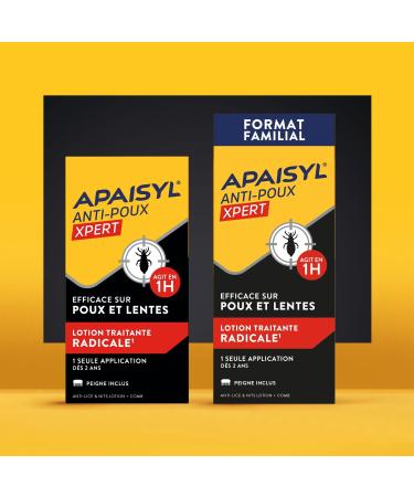 APAISYL Lotion Anti-Poux Xpert Tue 100% des Poux et des Lentes en 1 heure 1 seule Application Micro-Emulsion brevet e Peigne Offert 200ml 200 ML - Buy Online on GoSupps.com