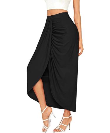 Sanahy Women's Black Wrap Maxi Skirt - Casual Boho Summer Beach Style - Buy Online on GoSupps.com