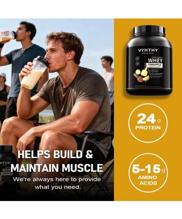 VYHTHY Pineapple Flavored Whey Protein Powder 24g Protein per Serving Fast-Absorbing Concentrated whey Protein Low Sugar Gluten-Free Natural Flavor 3.5lbs(56oz) - Buy Online on GoSupps.com