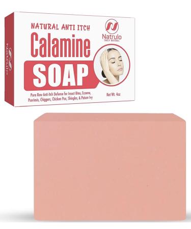 Natural Instant Itch Relief Soap Bar - Calming Calamine Soap for Itchy Skin, Bug Insect Mosquito or Ant Bite, Eczema, Poison Ivy Rash, Chicken Pox - Pure Raw Anti-Itch Defense Cleansing Skincare 4 Ounce (Pack of 1)