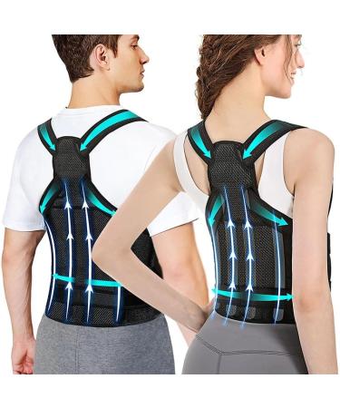 Black Posture Back Pain Lumbar Back Support Belt Corrector for Women Breathable Elastic Back Posture Correction Belt Adjustable Shoulder for Students Kids Adults (M)