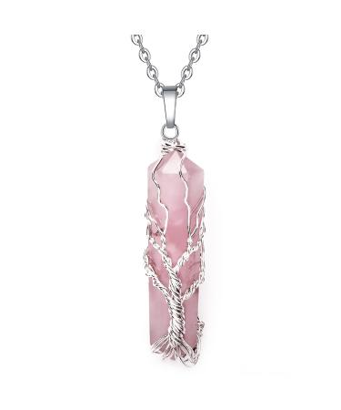 Handcrafted Crystal Pendant Spiritual Healing Crystal Necklace Pendant Chakra Necklace for Women & Men Crystal Jewellery Protection Necklace by Karma Pledge (Rose Quartz Double Point Pencil)