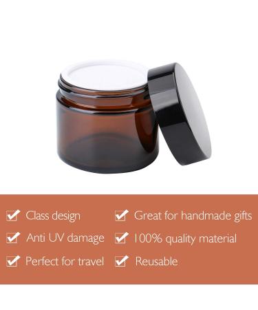 THETIS Homes 2 oz Round Glass Jars (12 Pack) - Amber Cosmetic Containers with Inner Liners, Black Lids, Labels - 12 Count - Buy Online on GoSupps.com
