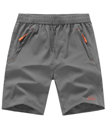 TBMPOY Men's 7'' Running Hiking Shorts Quick Dry Athletic Gym Outdoor Sports Short Zipper Pockets Medium A20-steel Gray