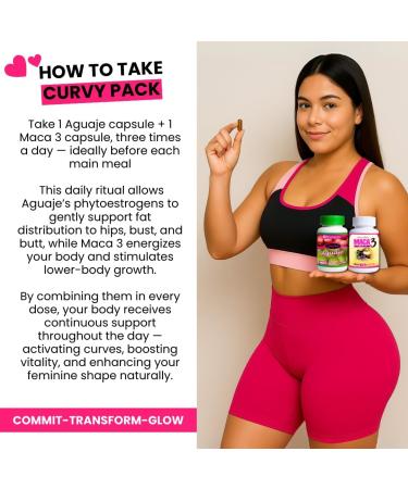 Bigger Booty & Wider HIPS Aguaje + Maca 3 Pills Curvy Pack Hormonal Curve Enhancer for Women | Feminine Balance Energy & Wellness Support 1 Month Supply - Buy Online on GoSupps.com