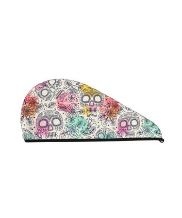 Skull and Flowers Microfiber Hair Towel Soft Super Absorbent Hair Towel Wrap for Women Coral Velvet Quick Dry Hair Cap for Long Curly and Thick Hair