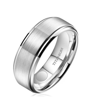 JEROOT Titanium Magnetic Rings for Men Women Step Edge Sleek Design Magnetic Rings 2 Strong Magnets with Jewelry Gift Box Silver 8mm V 1/2(3500 Gauss) Silver-8mm V 1/2