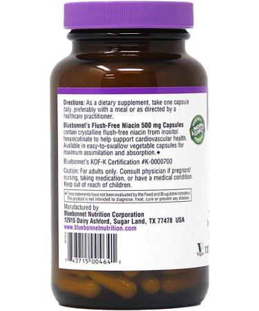 Flush-Free Niacin 500 mg - Bluebonnet Nutrition | 120 Vegetable Capsules - Buy Online on GoSupps.com