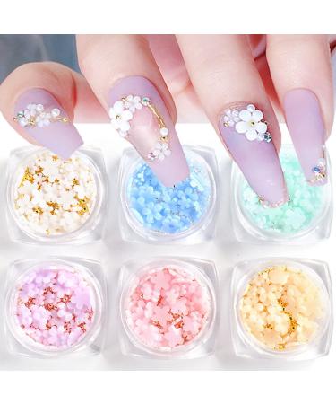 3D Flower Nail Charms  6Boxes 3D Flower Nail Rhinestone for Acrylic Nails Cherry Blossom Spring Nail Art Supplies with Pearls Manicure DIY Nail Decorations for Women Girls