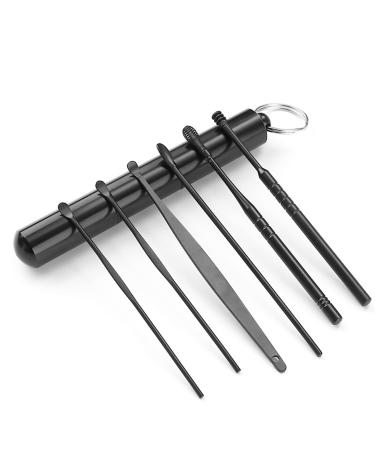 Grang Ear Pick Earwax Removal Kit Ear Cleansing Tool Set Stainless Steel Ear Pick Tools Reusable Ear Cleaner Ear Pick Set with Keychain Box Utility to 6 Pcs Black