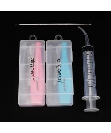 Airgoesin Tonsil Stone & Earwax Remover Kit with LED Tool - 2 Sets, Stainless Steel Pick, Oral Syringe, Irrigation Ear Syringe - Blue/Pink - Buy Online on GoSupps.com