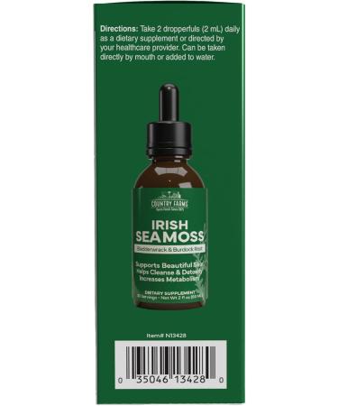 Country Farms Irish Sea Moss Liquid Supports Beautiful Skin Cleans and Detoxify Immune Support Promotes Healthy Gut Promotes Natural Energy Levels Burdock Irish Moss and Bladderwrack 2 Fl Oz - Buy Online on GoSupps.com