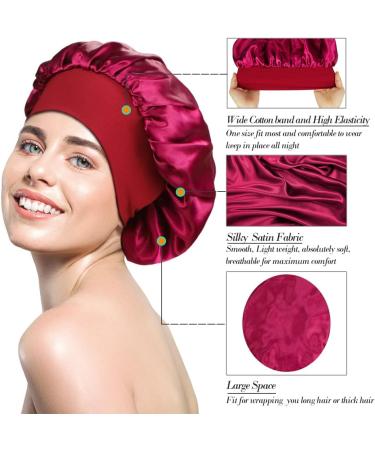 2 Pcs Silky Satin Sleep Bonnet Set for Curly Hair | Large Braids Bonnets for Women | Hair Care Night Caps | M Black+Wine Red - Buy Online on GoSupps.com