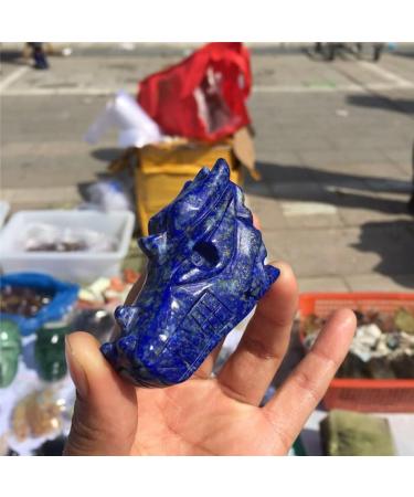 Cute Natural Lapis Lazuli Crystal Gemstone Dragon Skull Reiki Hand Carved Crystal Skull Home Decoration - Buy Online on GoSupps.com