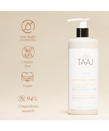  TAAJ TAAJ | Aloe Vera Moisturizing Fresh Lotion - ABHYANGA | Soothes Hydrates & Revitalizes the Body | Regenerating Softening & Protective Active Ingredients | Hydrated Skin | Vegan | Pack of 2 x 400 ml - Buy Online on GoSupps.com