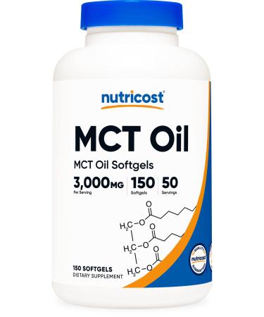 Nutricost MCT Oil Softgels 1000mg, 150 SFG (3,000mg Serv) - Great for Keto, Ketosis, and Ketogenic Diets 150 Count (Pack of 1)