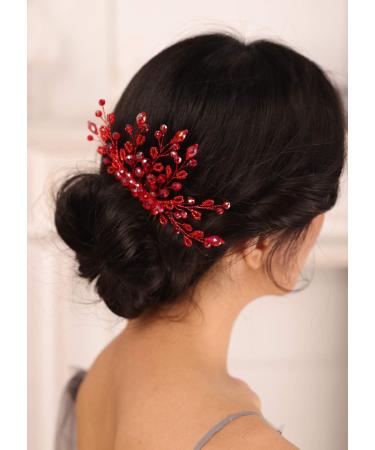 Kercisbeauty Red Crystal Beads Hair Comb for Wedding Brides Bridesmaid Special Occasion Women and Girls Hair Accessories Collection - Buy Online on GoSupps.com