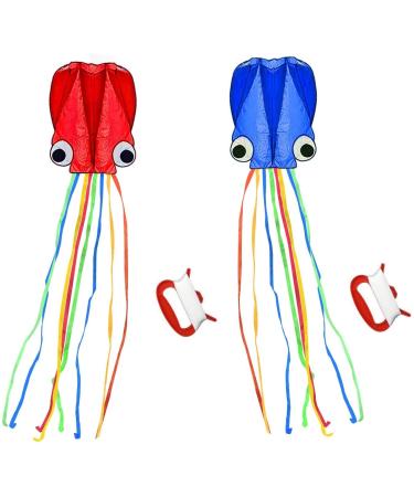 SINGARE Large Octopus Kites, Long Tail Beautiful Easy Flyer Kites Beach Kites, Good Kites for Kids and Adults Easy to Fly(Red+Blue)