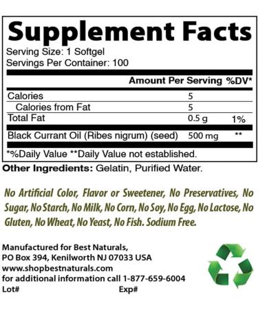 Best Naturals Black Currant Oil 1000mg Double Strength - 100 Softgels (Pack of 2) | Pure & Natural Supplement - Buy Online on GoSupps.com