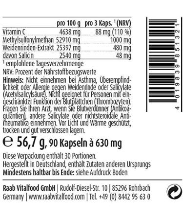 Raab Vitalfood MSM with Pasture Bark - Vegan Gluten-Free Lactose-Free 90 Capsules | High-Quality Standardized Salicilic Extract - Buy Online on GoSupps.com