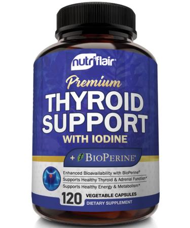 Thyroid Support Complex with Iodine and BioPerine - 120 Capsules - Energy  Focus Supplement Formula for Women and Men Boosts Brain Function  Metabolism Concentration - Pills with B12 Ashwagandha