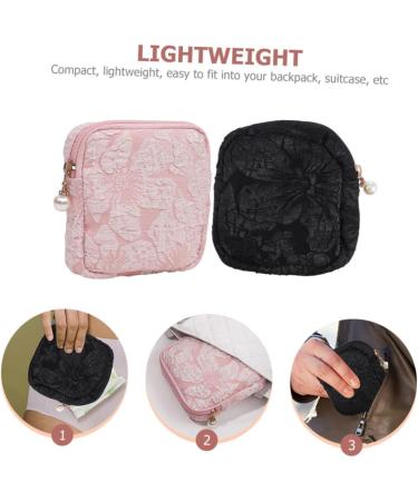 DOITOOL 4 Pcs Sanitary Napkin Storage Bag | Travel Makeup Organizer | Tampon Purses Period Kit | Cotton Linen Small Bag Black Pink | 11x11x3cm - Buy Online on GoSupps.com