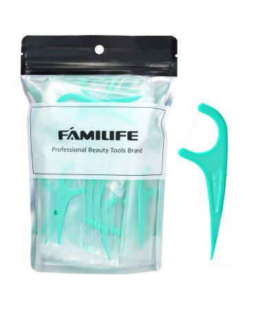 FAMILIFE Individually Wrapped Floss Picks 100PCS Mint Dental Floss Picks Tooth Picks Flossers with Portable Individual Packaging Floss Sticks Helps to Fight Tooth Decay and Keep Your Teeth Clean Mint Floss(100 Count)