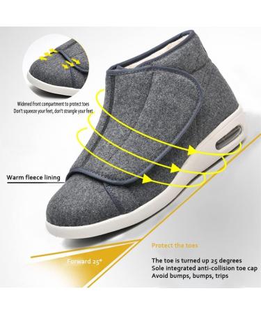 FZYUAN Winter Diabetic Slippers for Swollen Feet | Extra Wide Orthopedic Walking Shoes | Adjustable Non-Slip Elderly Arthritis Shoes - Grey (Women 12/Men 9) - Buy Online on GoSupps.com