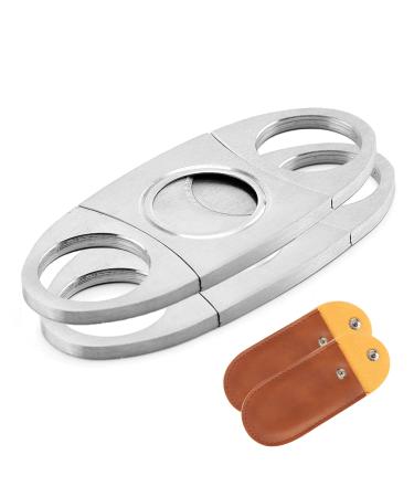 2 Pack Cigar Cutter with Protective Cover Stainless Steel Pocket Cigar Tool for Most Cigars (Silver)