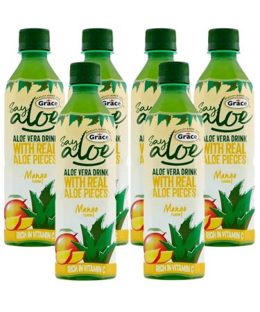 Grace Say Aloe Vera Drink - Hydrating Beverage with Real Aloe Pieces - 500ml (12 Strawberry) Strawberry 12