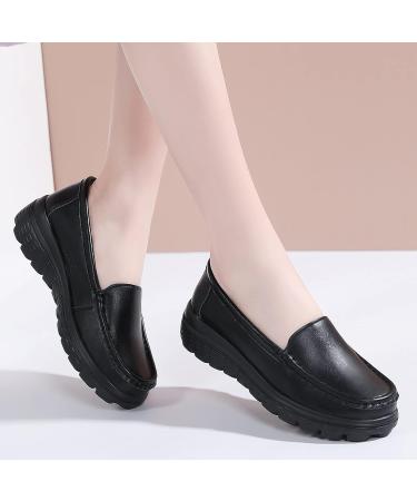 Nursgram Women's Nursing Work Shoes 9.5 Black - Slip Resistant, Lightweight Leather Loafers for Healthcare & Food Service - Buy Online on GoSupps.com
