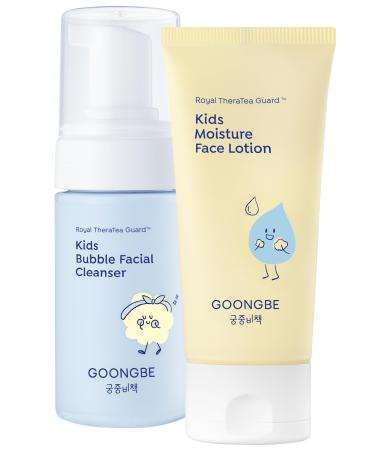 GOONGBE Kids Facial Bubble Wash and Lotion- Korean Low pH Face Cleanser & Moisturizer with Cica & Panthenol - Allergen-Free Formula 3.38 fl.oz. & 2.7 oz.