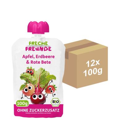 Cheeky friends Bio Quetschie apple strawberry and beetroot fruit muse with vegetables in a crush bag fruit puree for children and babies from 8 months vegan gluten-free 2x 6-pack (12 x 100g) apple beetroot strawberry & raspberry 100G (12 pack)