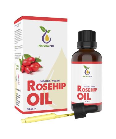 ORGANIC Rosehip Oil 50ml (Rose Hip Seed Oil) - 100% cold pressed vegan - anti-aging rosehip oil for face skin body hair hands 50 ml (Pack of 1)