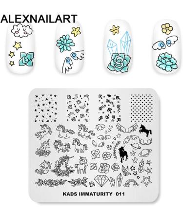 Alexnailart Dream Unicorn Crystal Flower Nail Stamping Plate - Multi-Pattern Template for Nail Art with Stamper & Scraper - IM011 - Buy Online on GoSupps.com