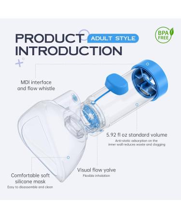 Handheld Inhaler Spacer for Infants Children and Adults - Anti-Static - Portable Design for Home School and Travel - Soft Silicone Mask - Nessi OTC Spacer - Easy to Clean (Blue Adult) - Buy Online on GoSupps.com