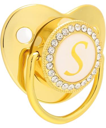 Alomejor Curved Baby Pacifier - 26 Letters Safe Materials Healthy Bling with Clips | 6-18 Months | Golden Color - Buy Online on GoSupps.com