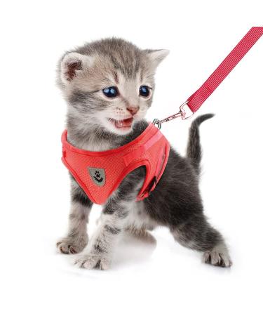Femax cat dishes with leash for dogs cats soft mesh no pull dog dishes reflective adjustable breathable breathable puppy breast dishes for walking training xs (chest 26-29 cm) red