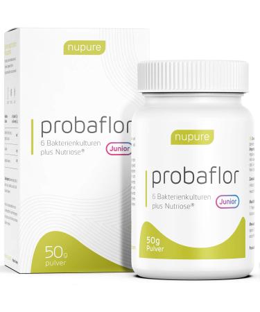 Nupure Probaflor JR 50G Daily Gut Powder with lactic acid bifidobacteria children from 3 years 6 special bacterial strains & nutriosis with 2 billion KBE ideal for antibiotic acid - Buy Online on GoSupps.com