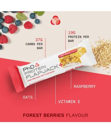 PhD Nutrition Protein Flapjack+ Forest Berries 12 Bars | High Protein, Low Sugar Snack with Complex Carbs & Vitamin E - Buy Online on GoSupps.com