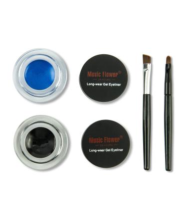 Frola 2 In 1 Long-wear Gel Eyeliner Smudge-proof & Waterproof  Last for All Day Long  2 Pieces Eye Makeup Brushes Included (4 Black+Blue)