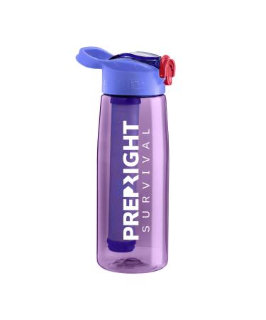 Prep-Right Survival - 4-Stage Water Filter Bottle, BPA-Free Water Bottle for Survival Gear, Camping, and Travel, Purple