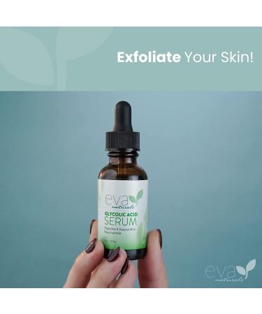 Eva Naturals Glycolic Acid Serum - Anti-Aging Vitamin C & Hyaluronic Acid - Minimize Pores, Reduce Fine Lines & Wrinkles, Acne Scarring - 1 Oz - Buy Online on GoSupps.com