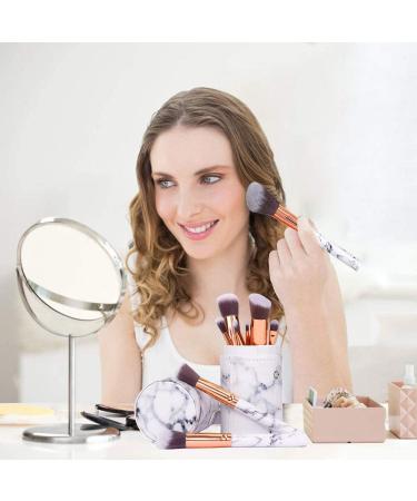 10-Piece Marble Makeup Brush Set with PU Leather Bucket | Foundation Eyeshadow and Contour Brushes for Flawless Makeup Application - Buy Online on GoSupps.com