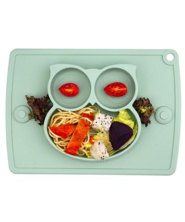 Baby Silicone Placemat Non-Slip Feeding Plate for Toddlers Babies Kids with Strong Suction Fits Most Highchair Trays BPA-Free FDA Approved Dishwasher and Microwave Safe (Matcha Owl) 2matcha Owl
