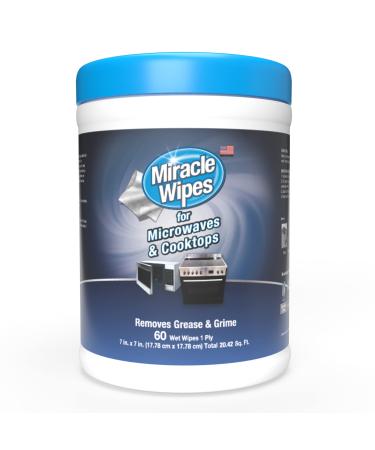 MiracleWipes for Microwaves and Cooktops, Easily Removes Food and Grime Buildup, Safe and Convenient Stove Top Cleaner, Great for Home and Kitchen Use - 60 Count